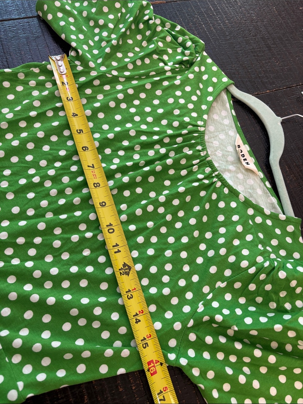Boden Louisa Short Jersey Dress Green White Polka Dot size 4 R - Picture 8 of 9